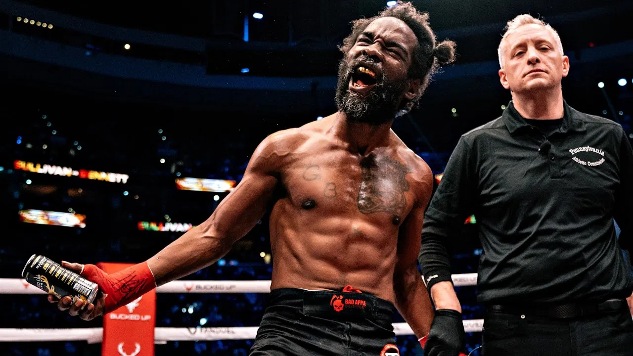 Victoriously celebrating bare-knuckle fighter in the ring