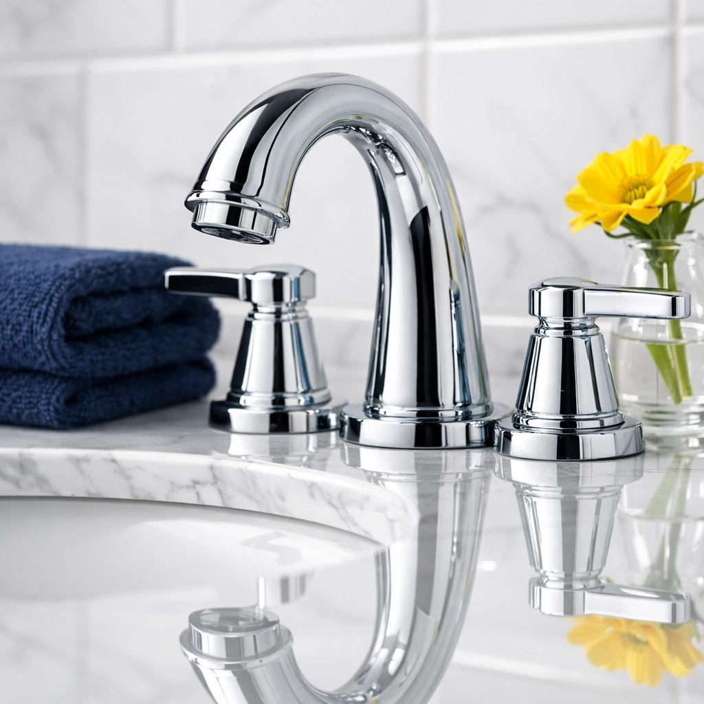 Polished bathroom faucet and marble vanity showcasing the detailed deep cleaning Malden MA ninja treatment.