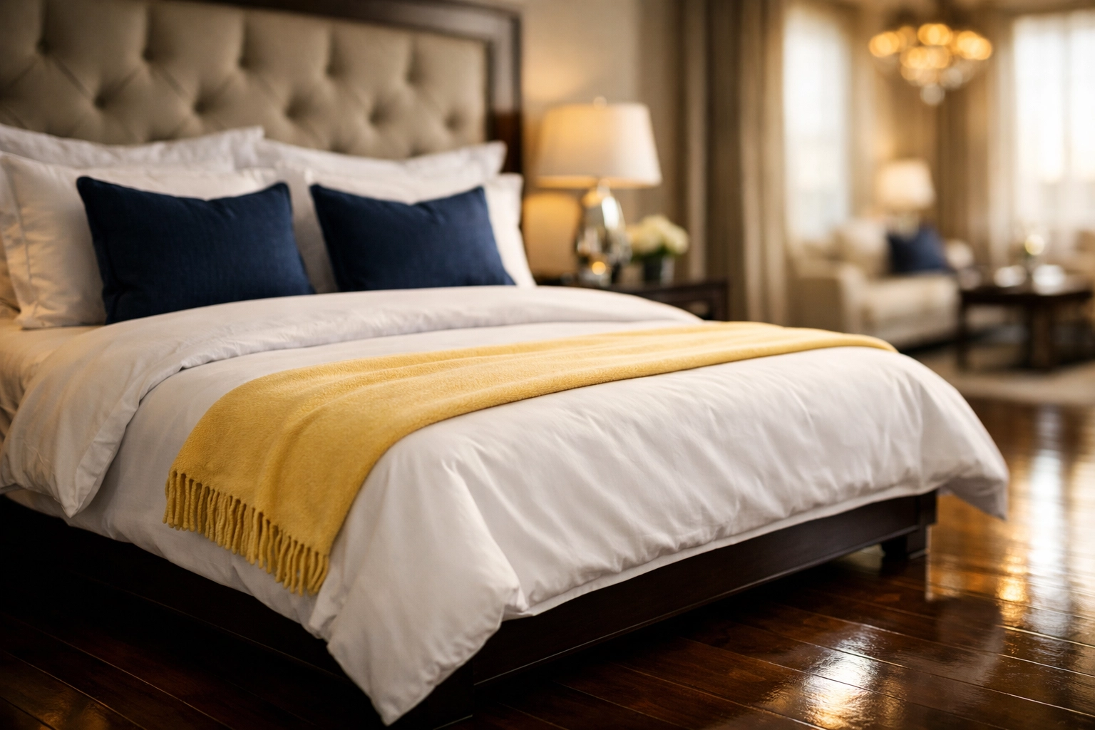 Pristine master bedroom detail highlighting the work of expert professional cleaners Hardwick MA.