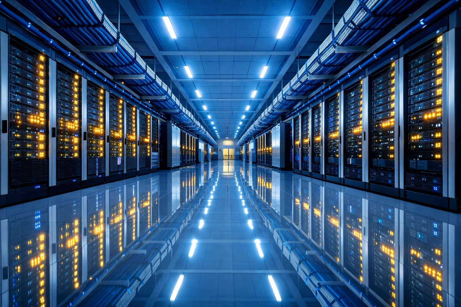 Immaculate data center facility with organized server racks and clean floors for peak performance.