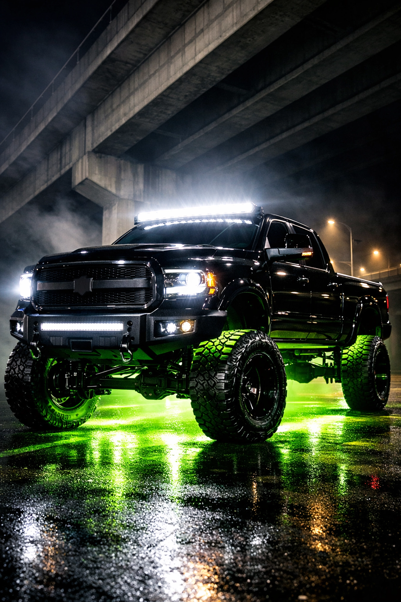 Custom truck lighting and performance accessories installed on a lifted pickup in Chattanooga.