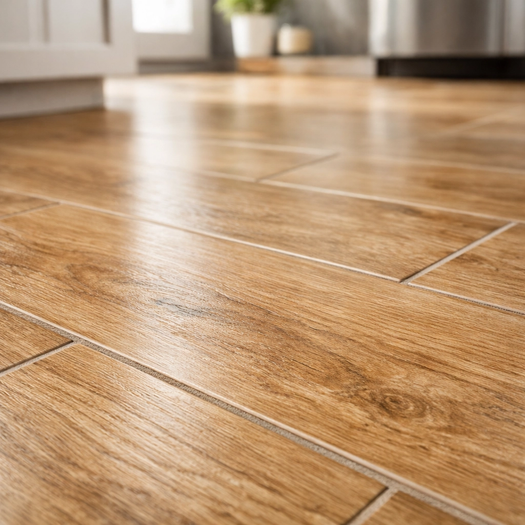 Wood-look porcelain tile flooring installation in modern Orlando home