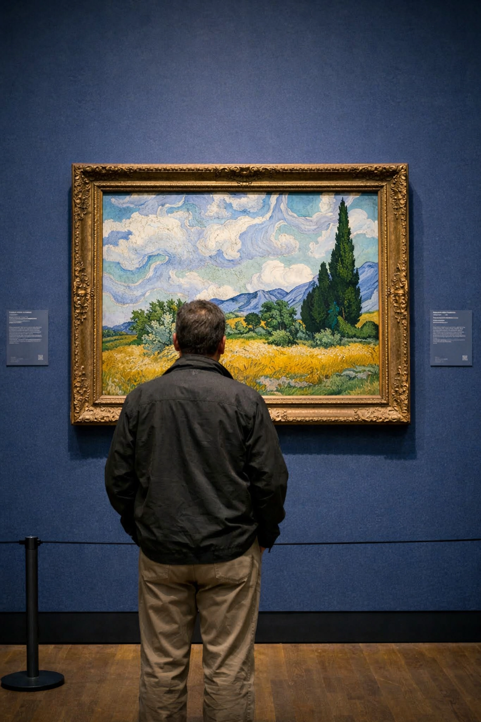 A person viewing Van Gogh’s artwork at the Met, illustrating creative photo spots in the painting galleries.