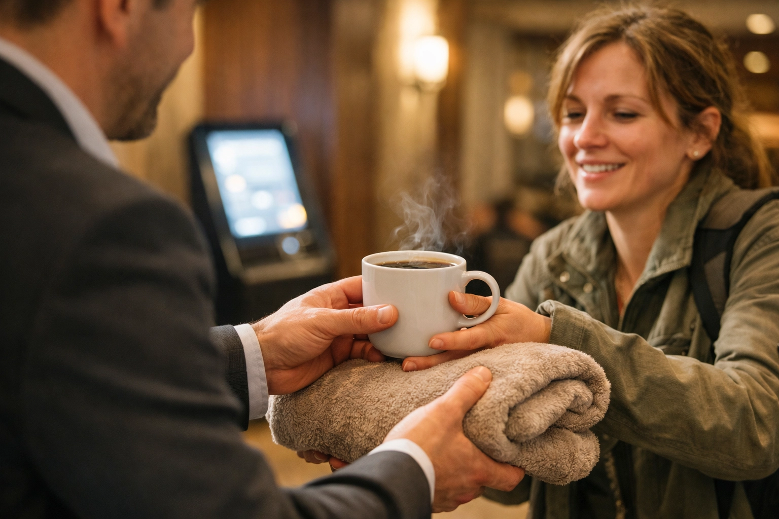 Night auditor providing empathetic guest service and personal care during the midnight shift.