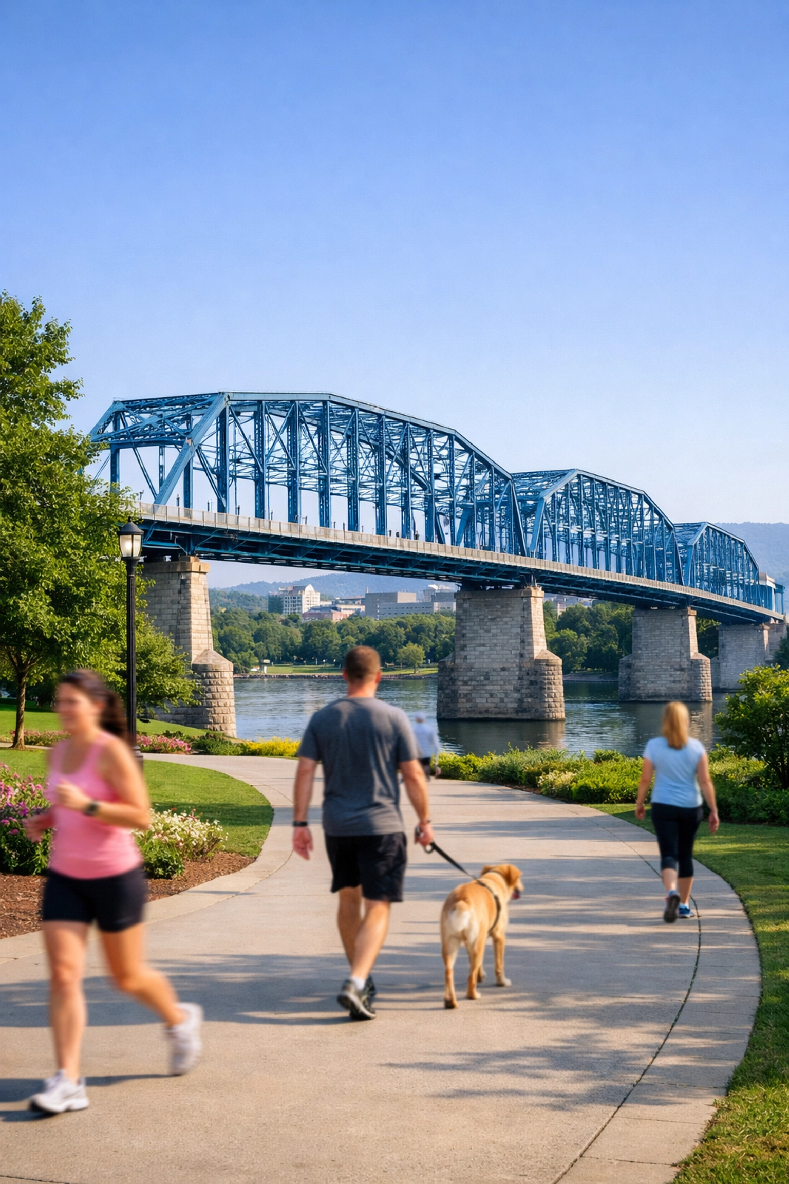 The Walnut Street Bridge and pedestrian path in the walkable Northshore neighborhood of Chattanooga.