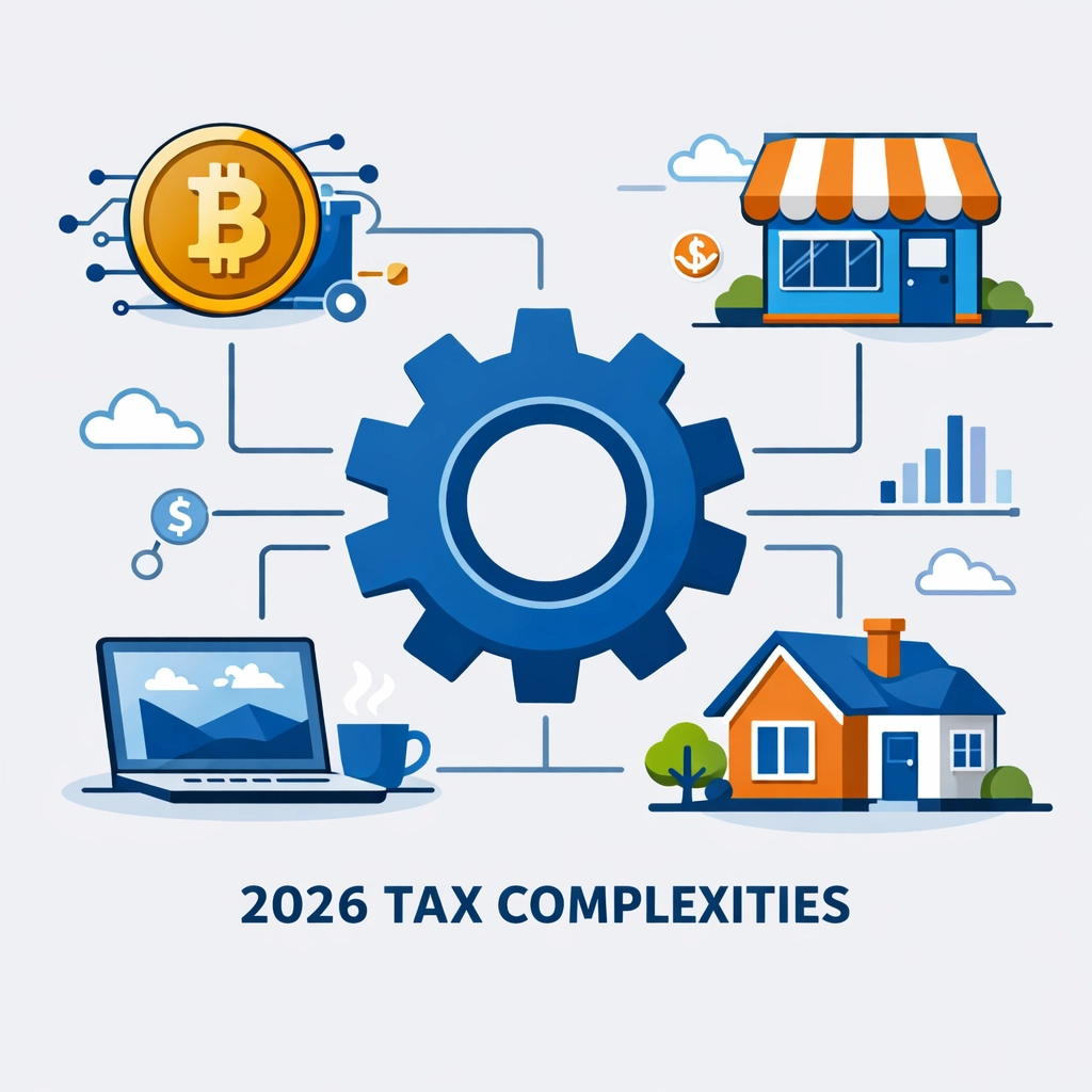 Complex 2026 tax topics including crypto, small business, and remote work income.