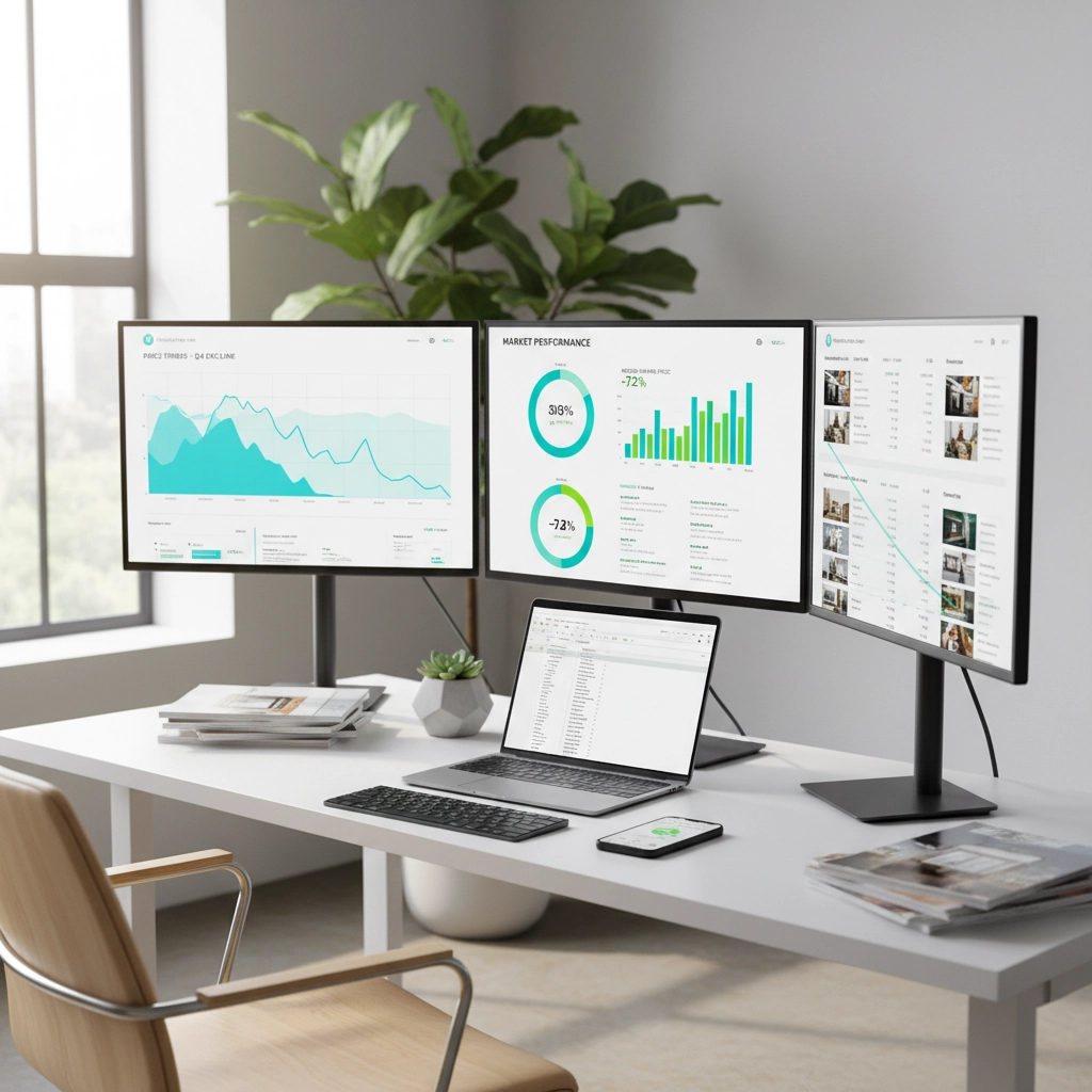 Couple looking at a tablet, possibly searching for homes or reviewing market data