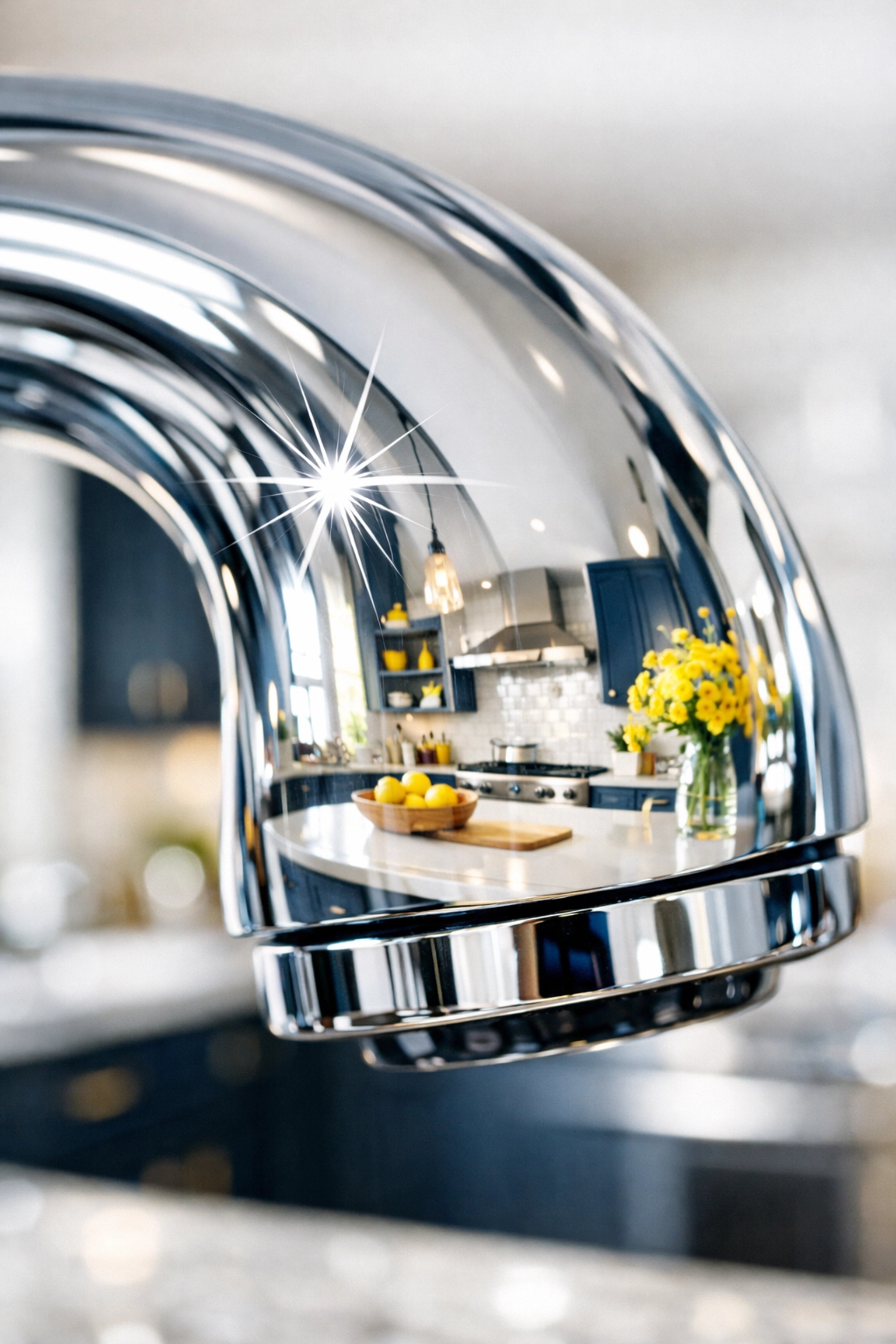 Gleaming kitchen faucet after a thorough move-out cleaning Cambridge service in a luxury residence.
