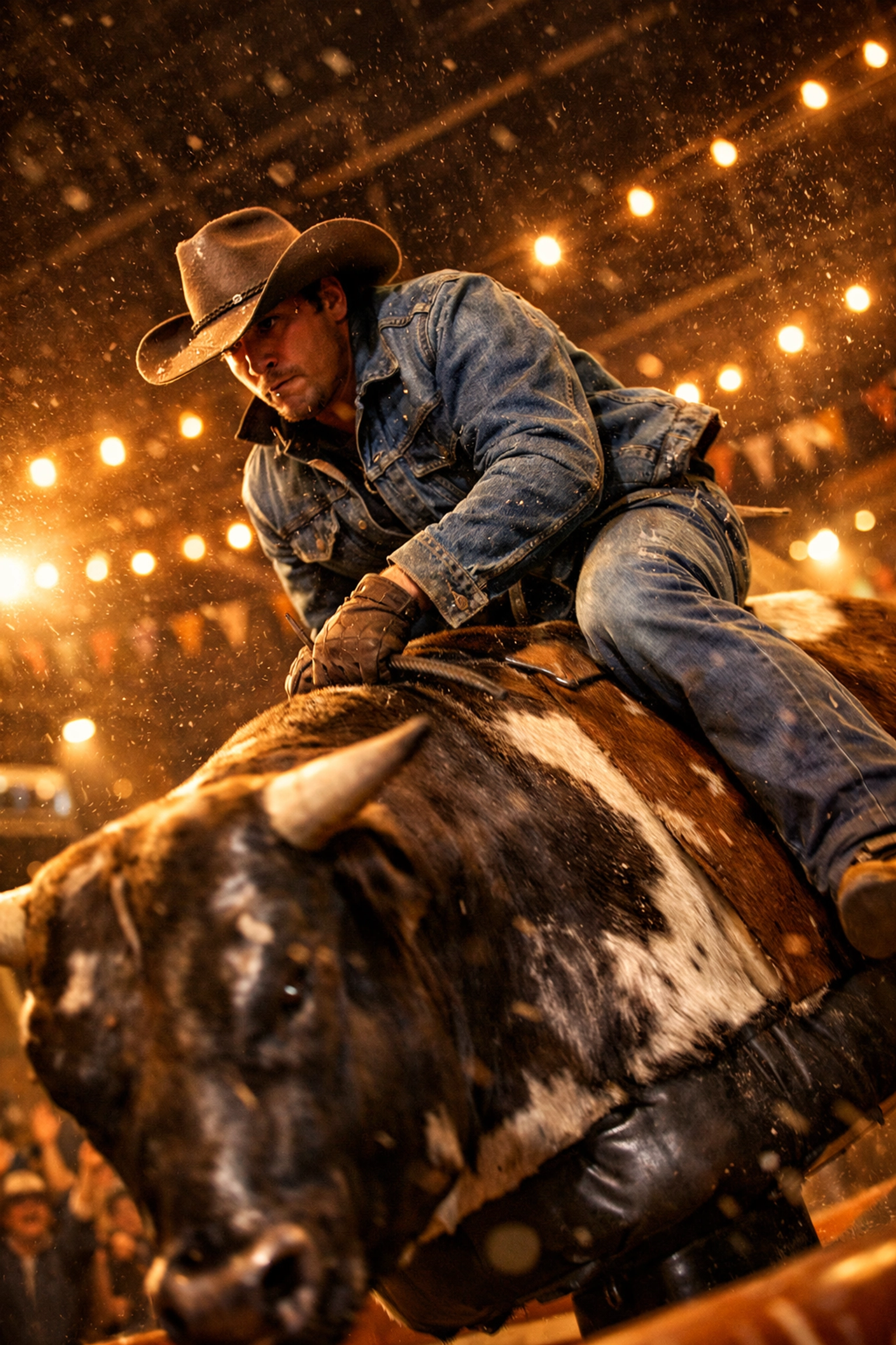 Person riding a mechanical bull at the Team Whiskey Bonanza adventure festival in Reno.