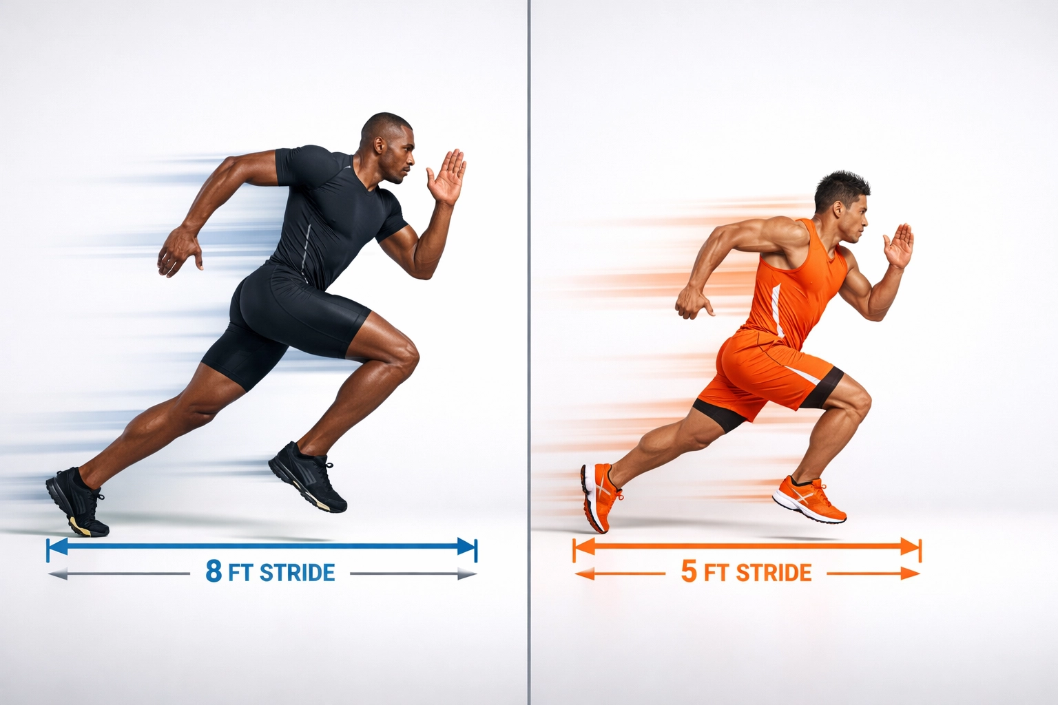Comparison of tall and short sprinter body types demonstrating stride length versus stride frequency