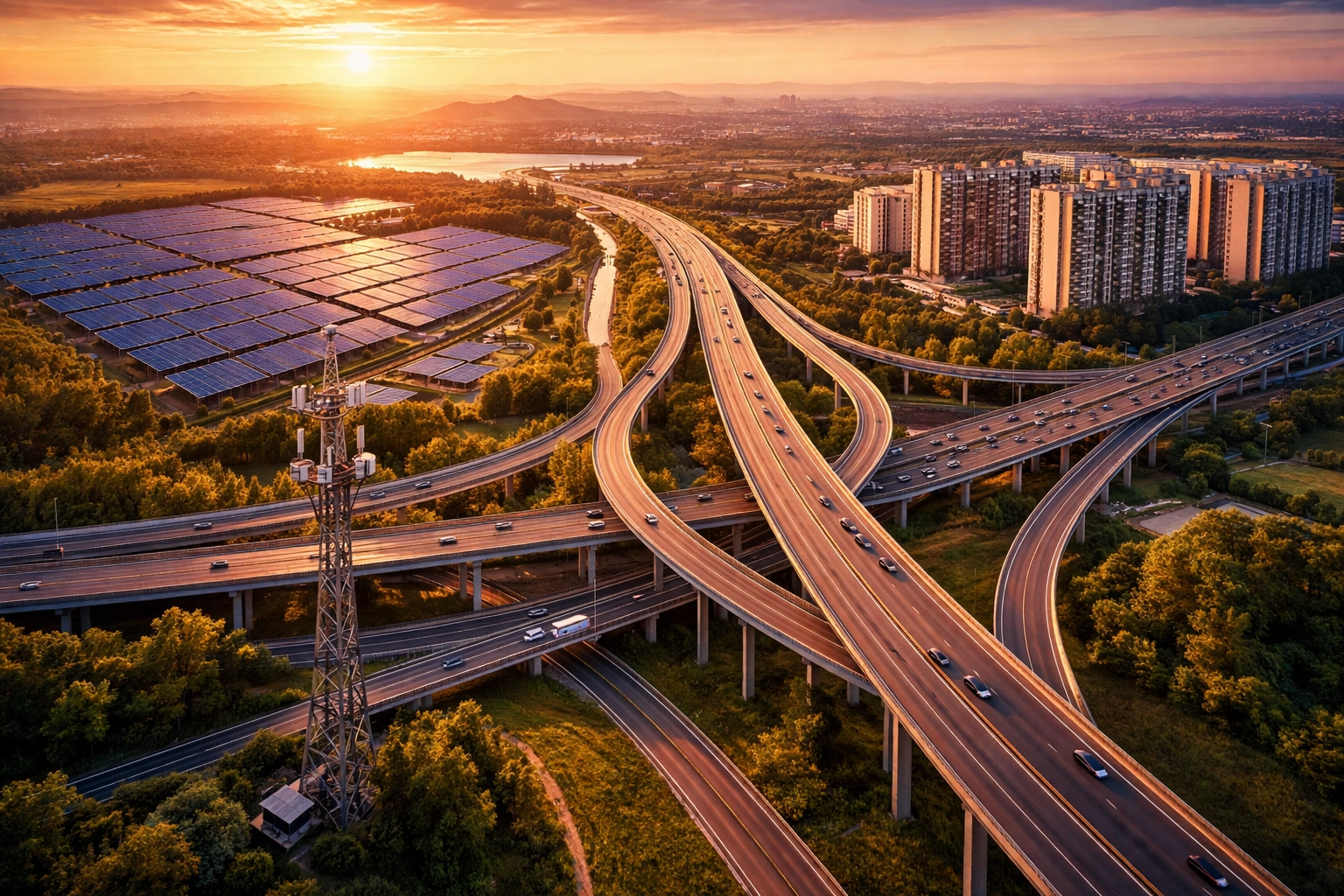 Aerial view of diverse infrastructure assets highlighting real estate and alternatives for inflation protection