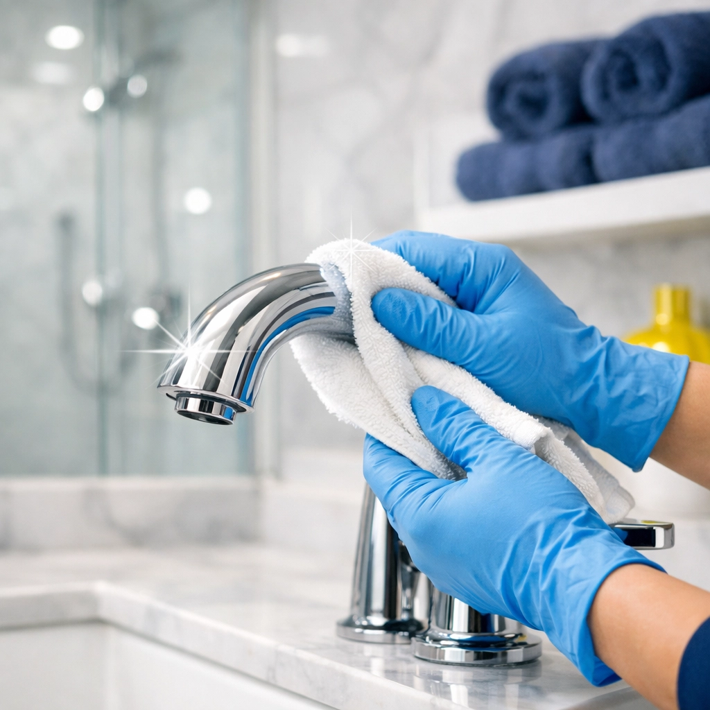 Sanitized bathroom fixtures during expert professional house cleaning in West Boylston, MA.