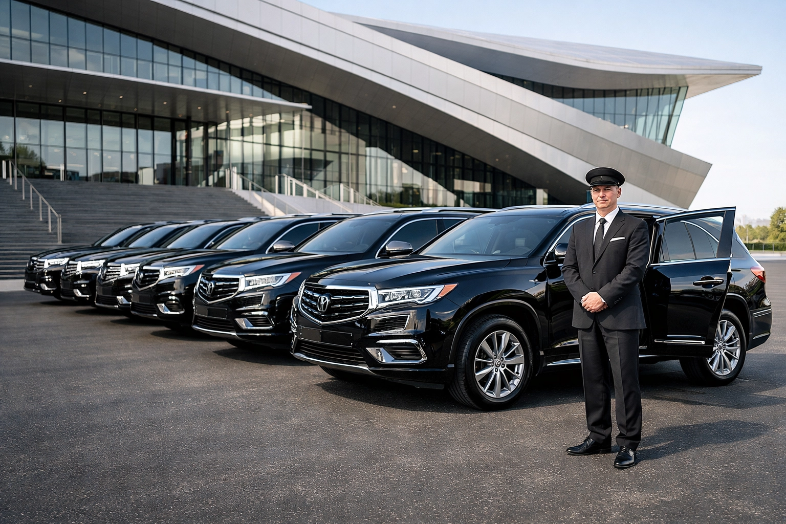 Luxury corporate SUVs and professional chauffeur service providing elite transportation for Super Bowl executives.