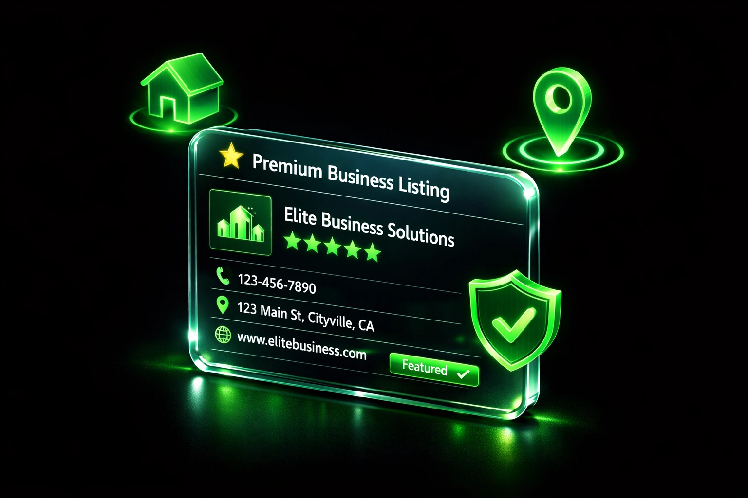 Digital business directory card for roofing services in San Diego featuring modern neon icons.