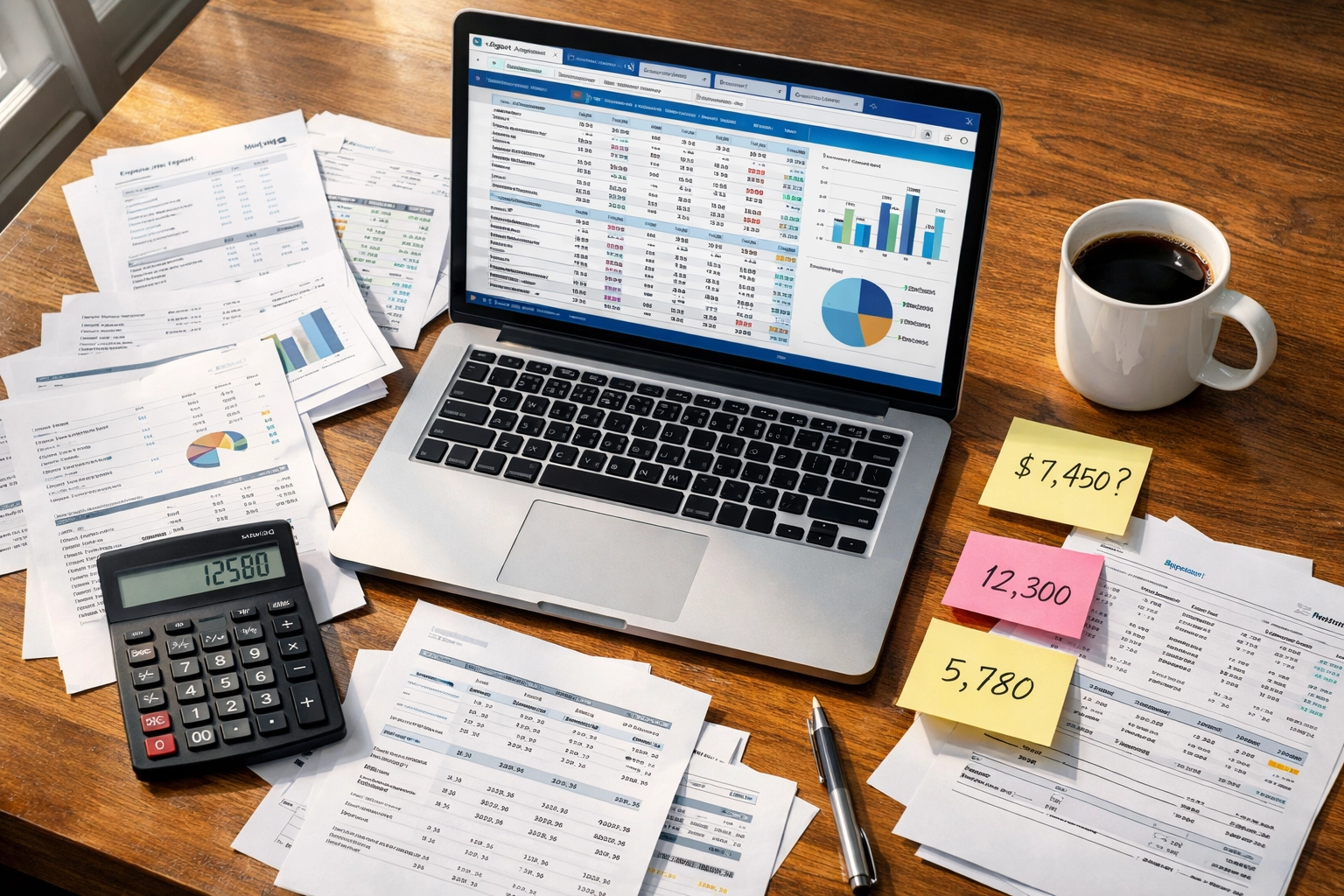 ServiceNow implementation budget planning with complex cost spreadsheets and financial documents