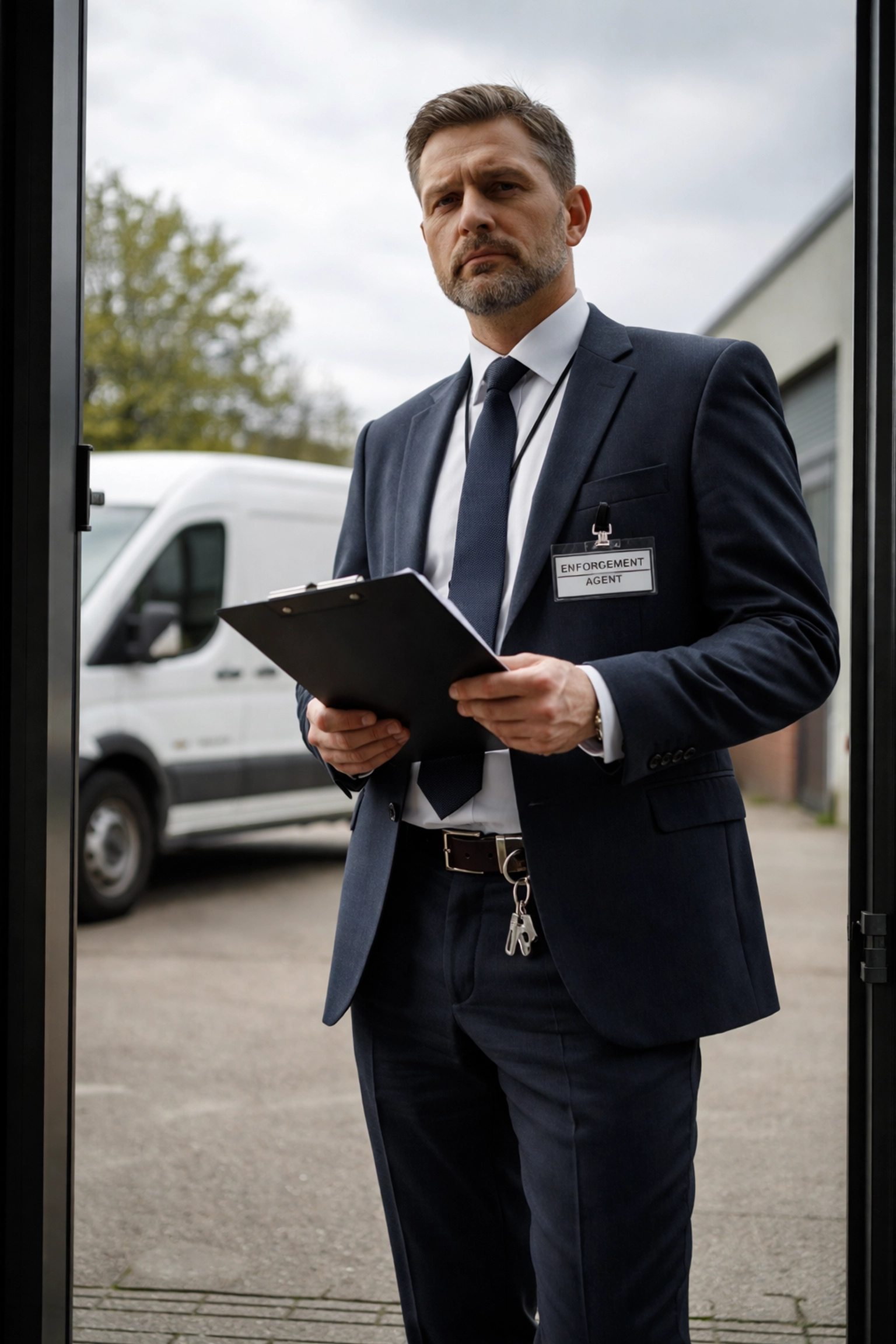 Enforcement agent visiting business premises to recover debt after small claims court judgment