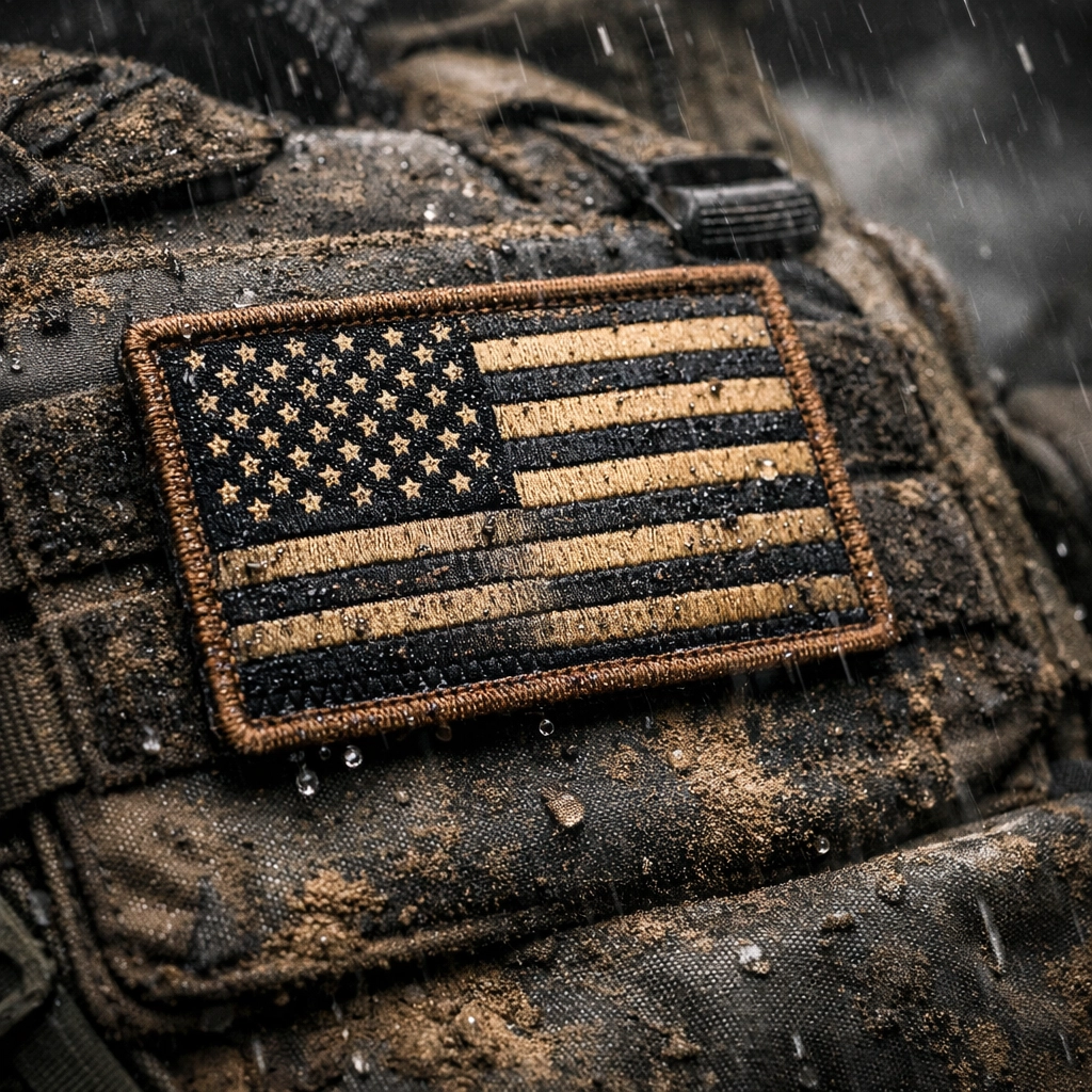 Durable tactical flag patch on plate carrier withstanding harsh field conditions