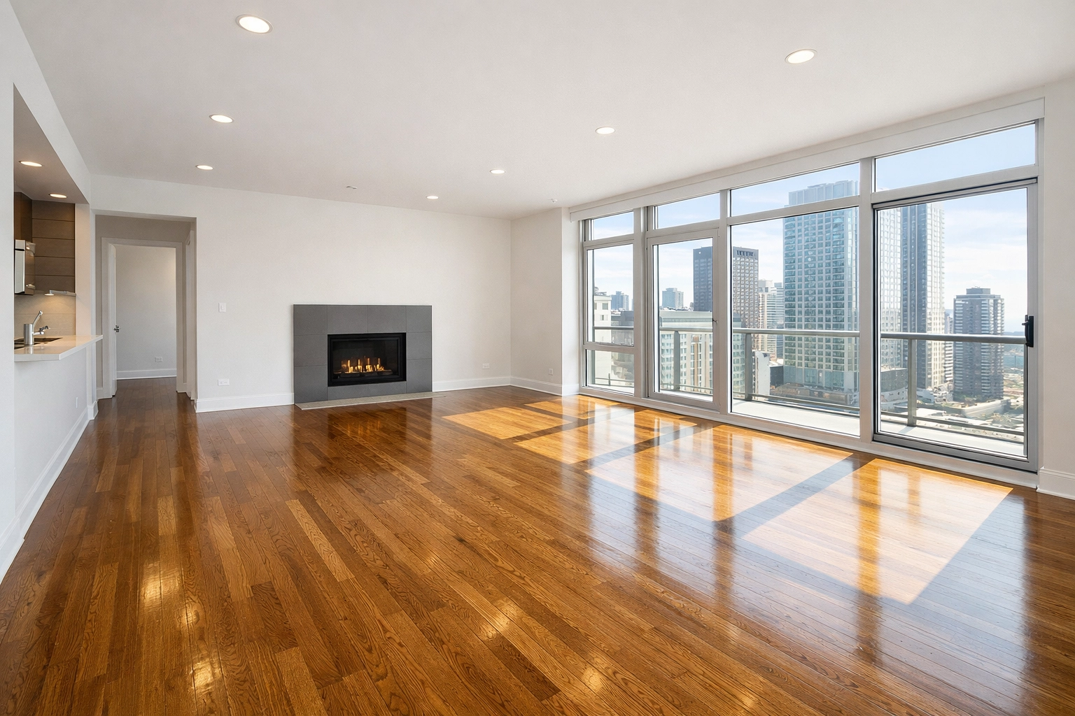 Sunlit, vacant Chicago rental unit with hardwood floors, professionally prepared for a quick tenant turnover.