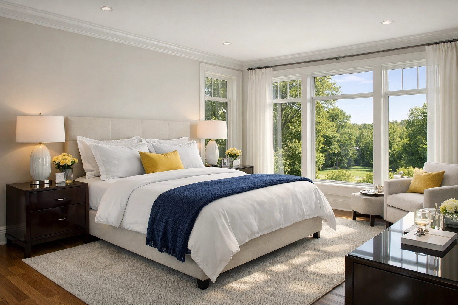 Luxury master suite featuring streak-free surfaces from expert residential cleaning Massachusetts care.