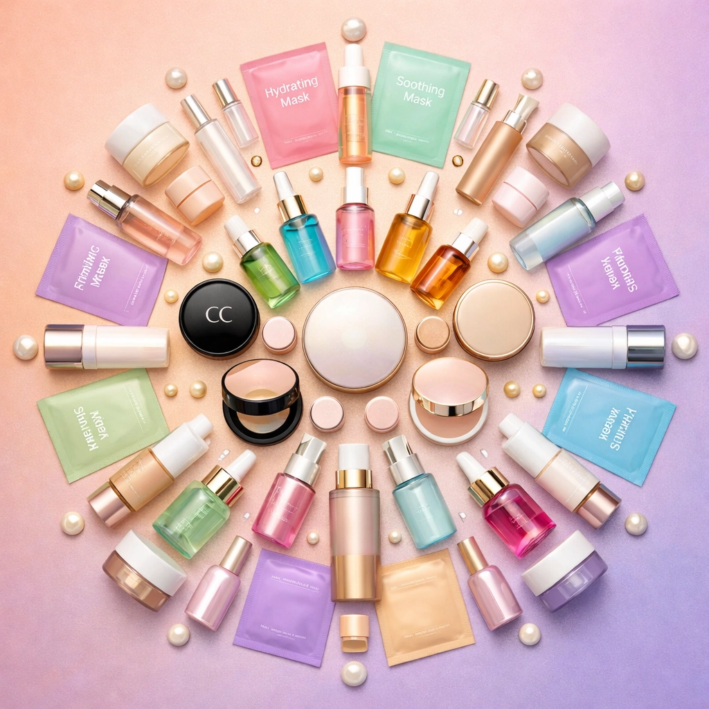 Premium K-Beauty product collection featuring Korean serums, masks, and skincare essentials