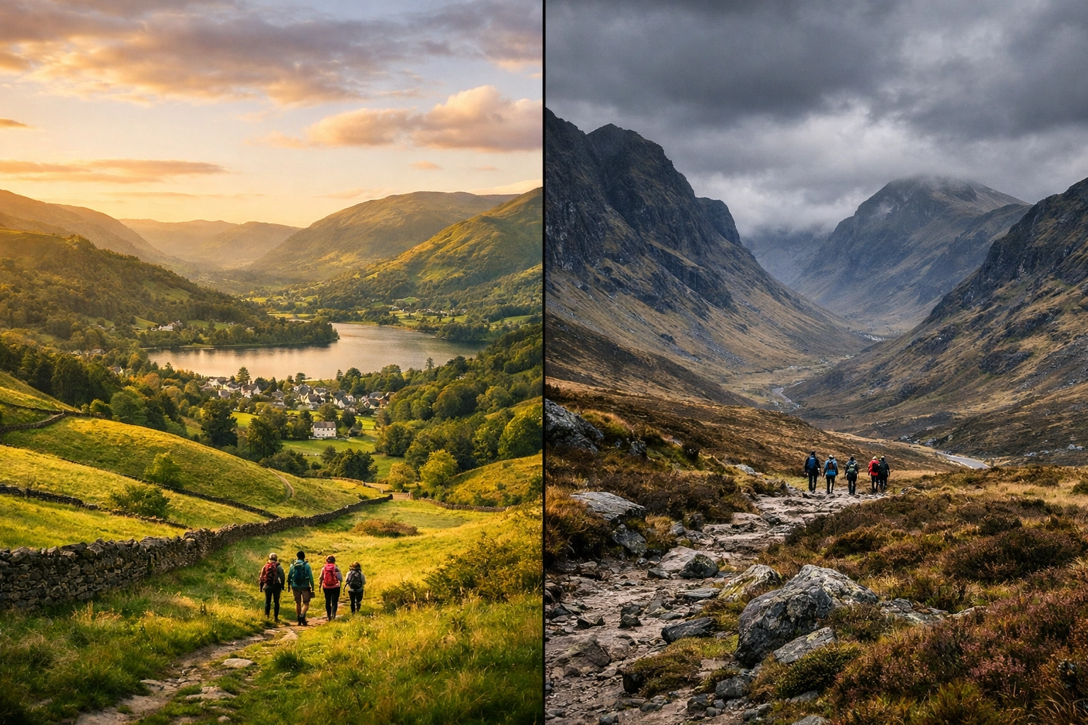Comparison of Lake District valleys and Scottish Highlands landscapes for guided walking tours