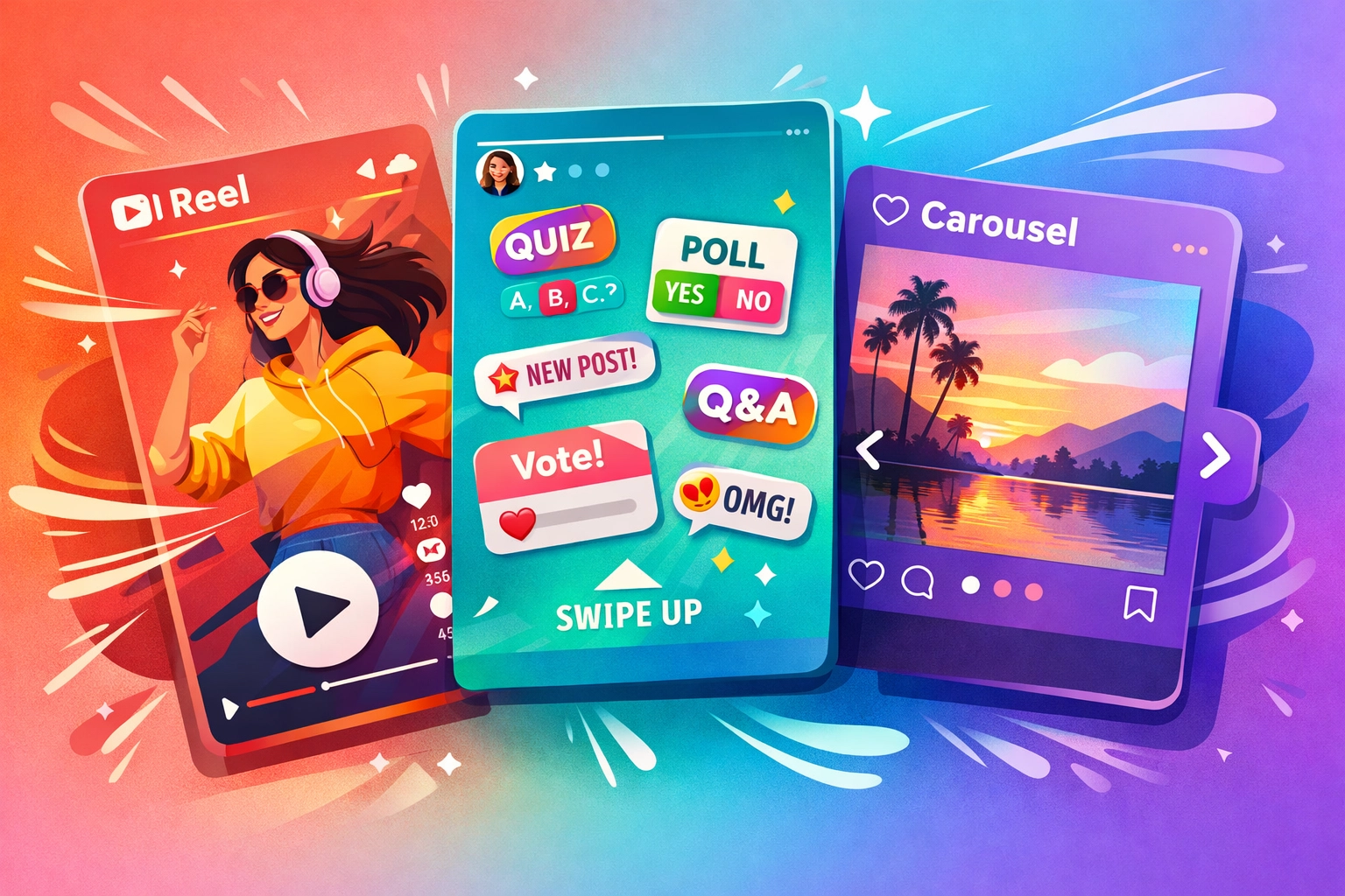 Les trois formats Instagram essentiels : Reels, Stories et carrousels pour le marketing 2026