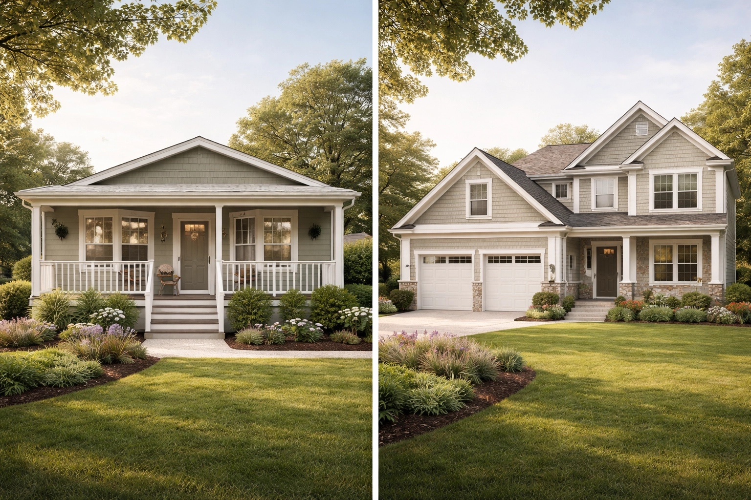 Manufactured home compared to traditional house showing Houston housing cost differences