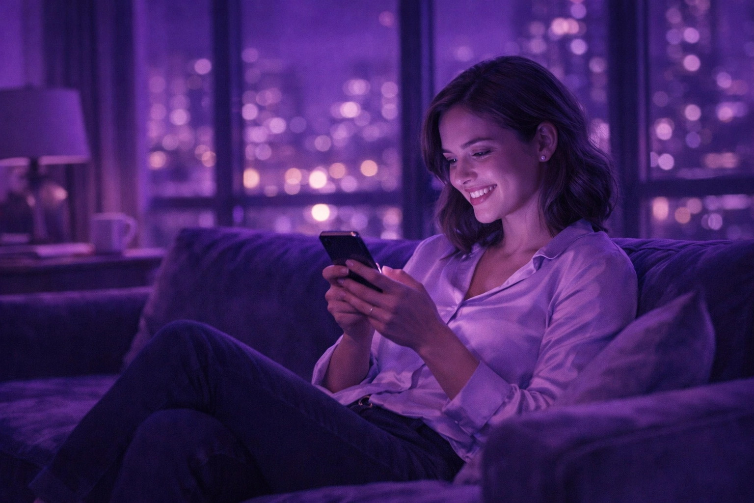 Prospective renter using a smartphone at night, highlighting 24/7 real estate lead capture for property managers.