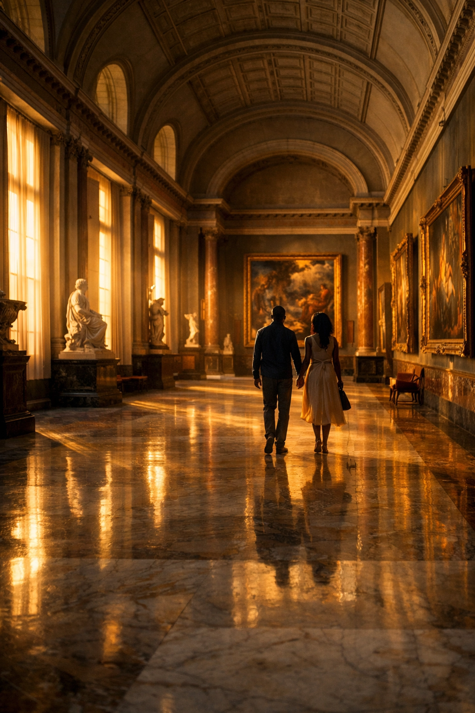 Couple enjoying private early morning museum tour before crowds arrive