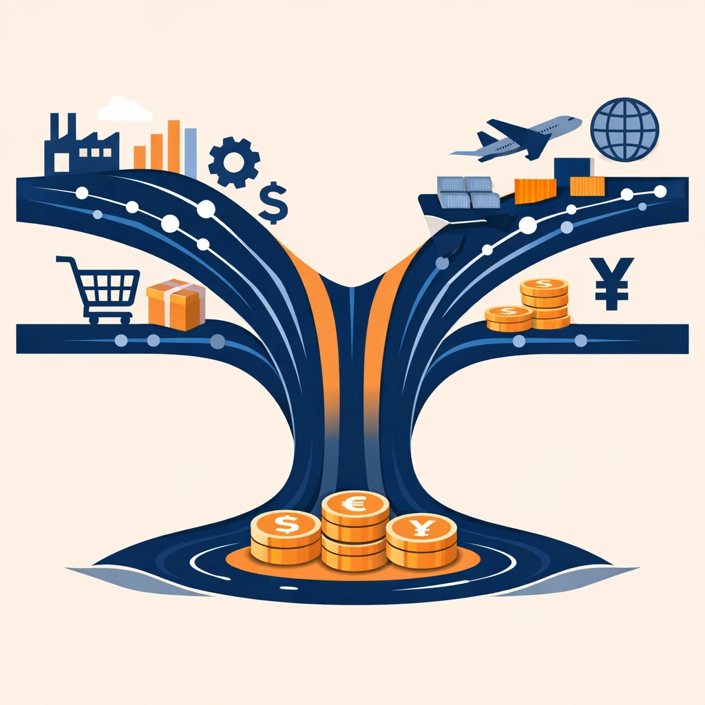 Streamlined B2B payment flows converging into a unified channel for global capital efficiency.