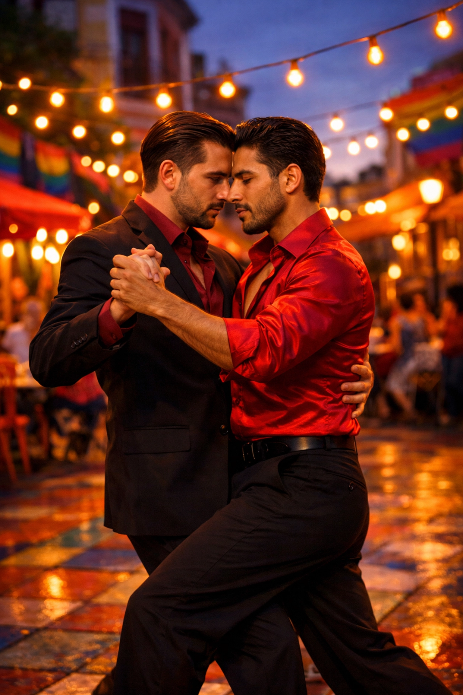 Two men dancing tango together - LGBTQ dance romance