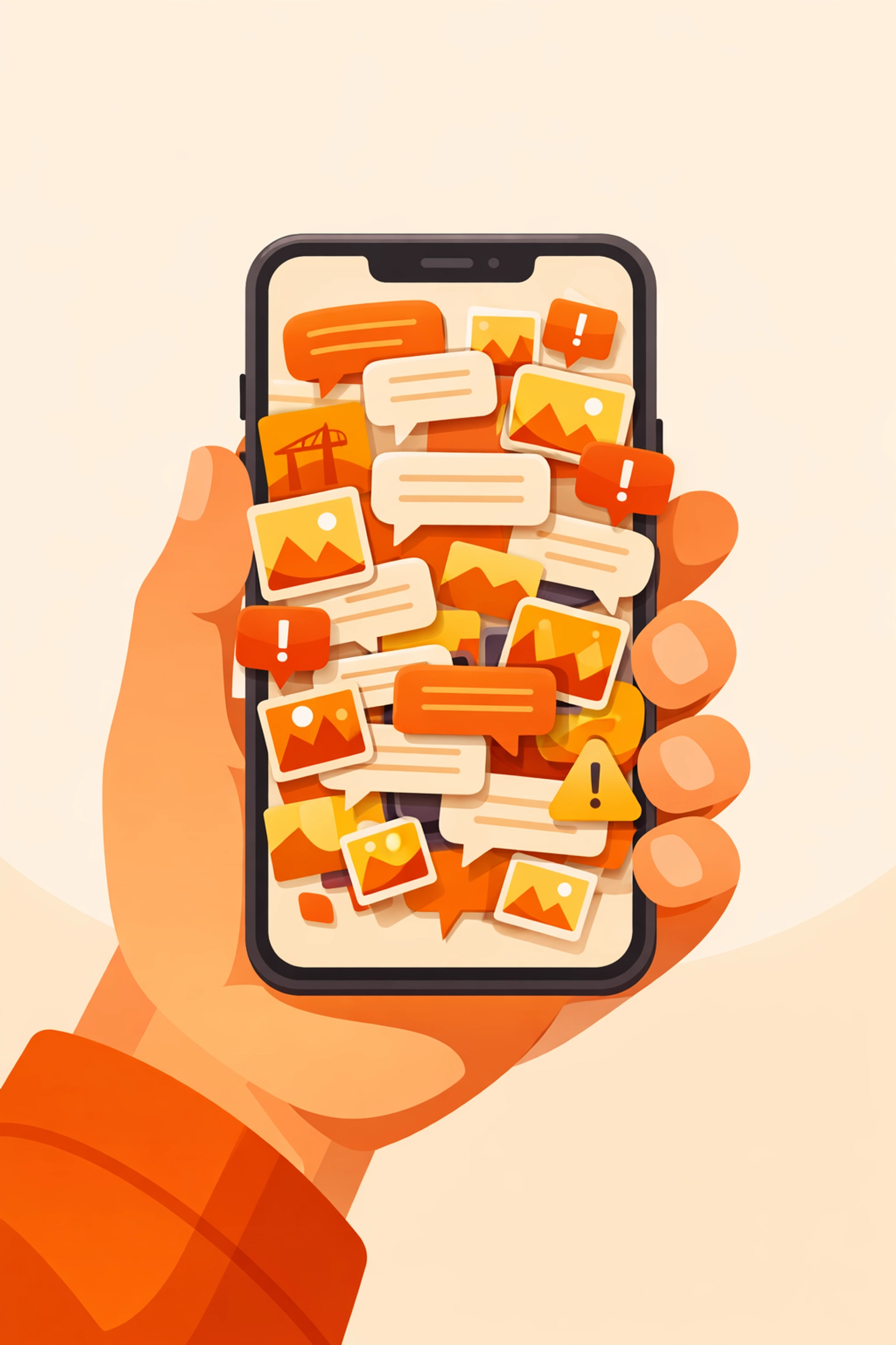 Messy smartphone text thread with unsorted photos compared to professional construction photo documentation.