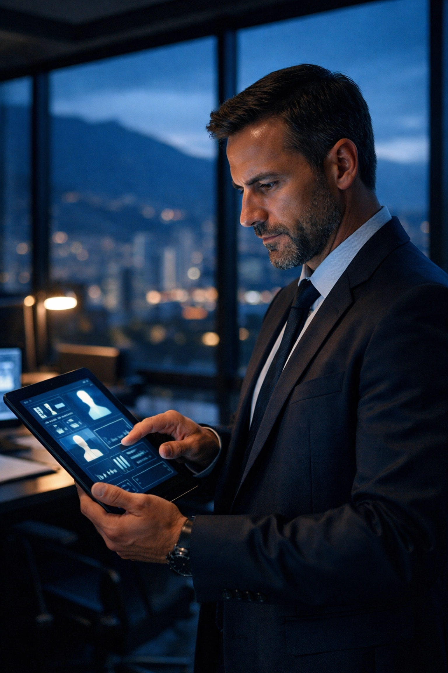 Private investigator in Medellin conducting a background check for a high-stakes business deal.