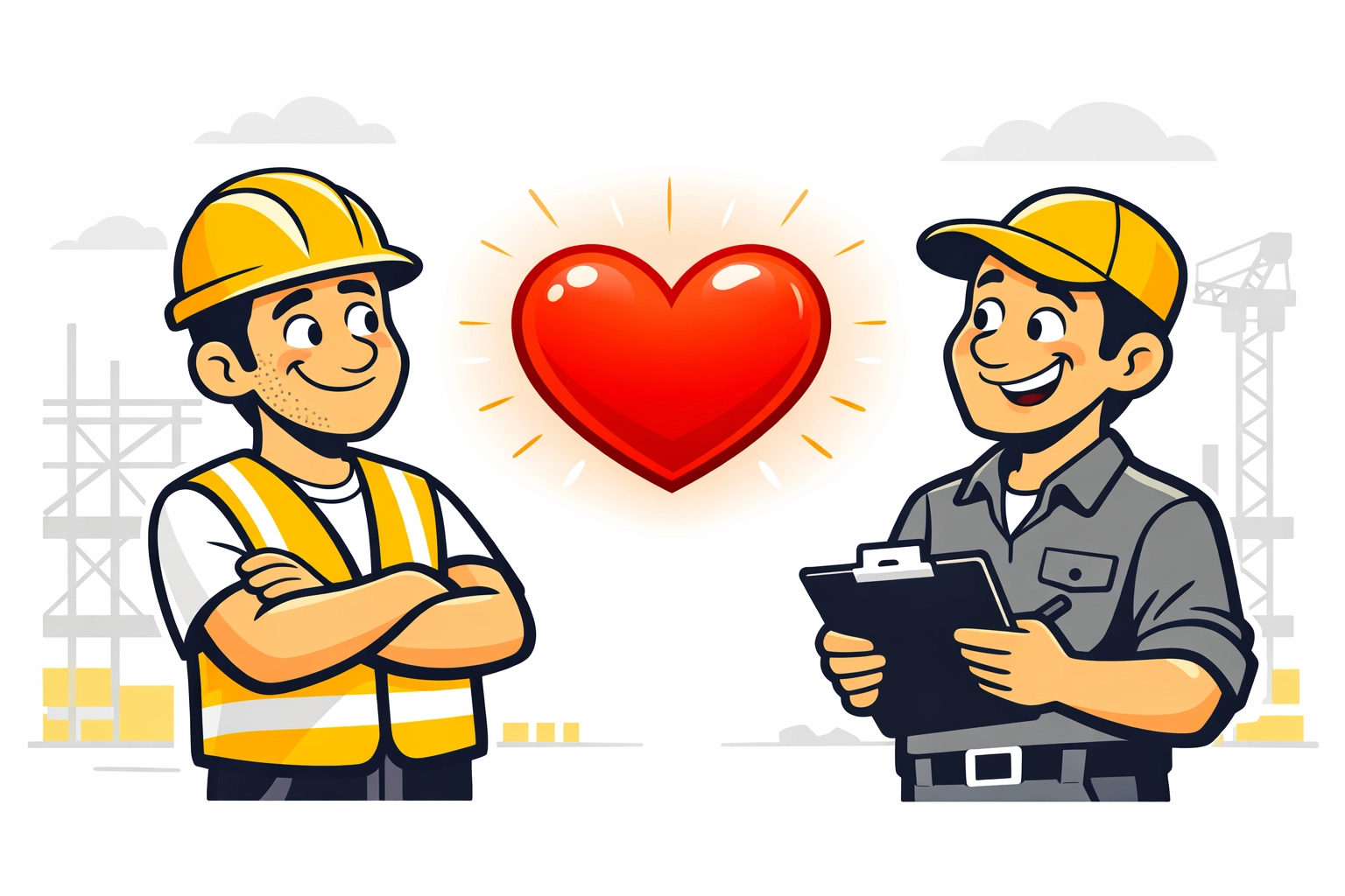 Construction contractor and supplier relationship with heart symbol