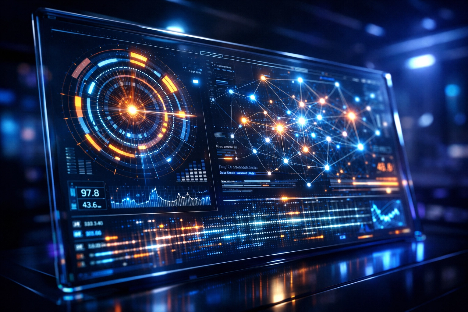 AI analytics dashboard showing real-time intent signals and lead generation data visualizations.
