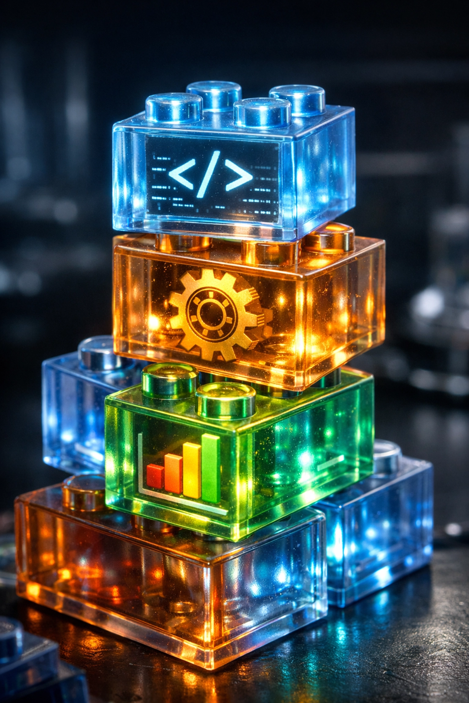 Modular learning blocks stacked to represent structured online course curriculum and credentials