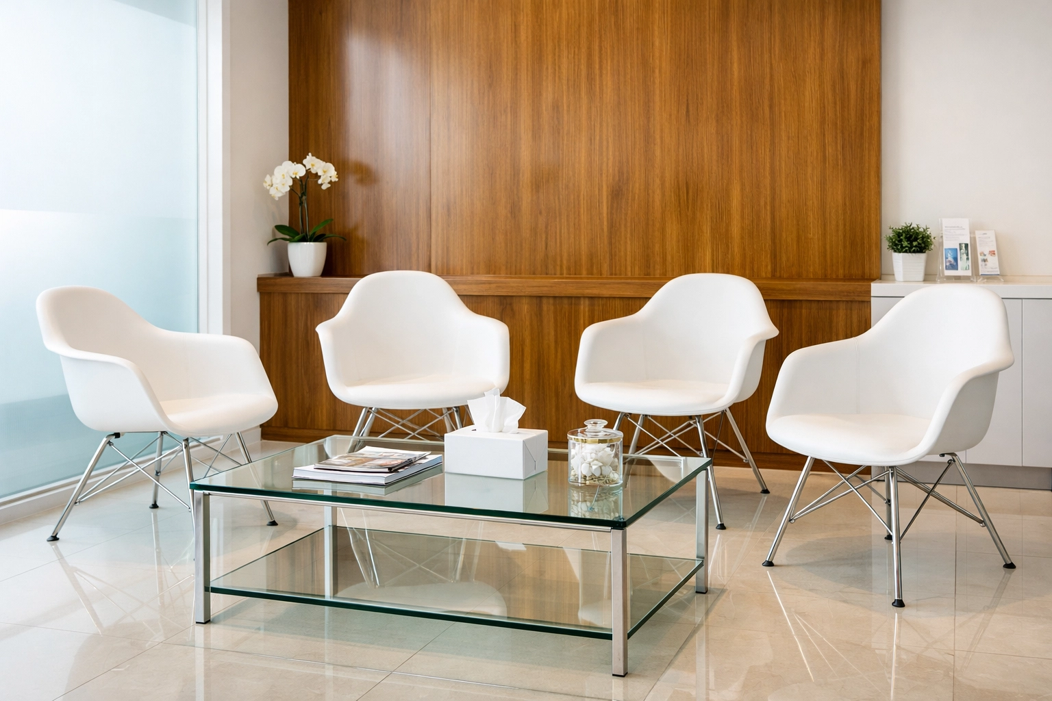 Spotless medical office waiting room maintained by professional commercial cleaning services in Westchester County NY.