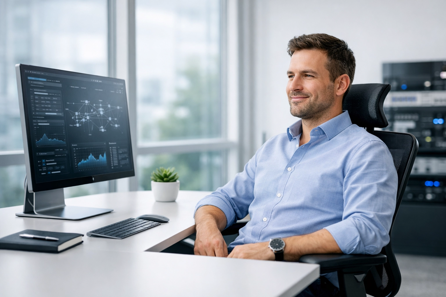 IT manager experiencing operational clarity and productivity with strategic ServiceNow platform management.