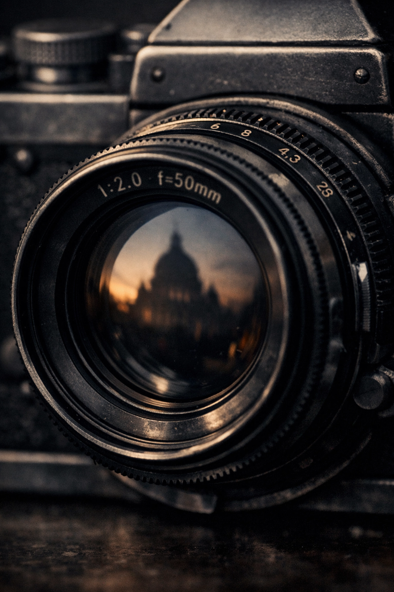 Close-up of a vintage 35mm film camera lens, highlighting cinematic storytelling and narrative integrity.