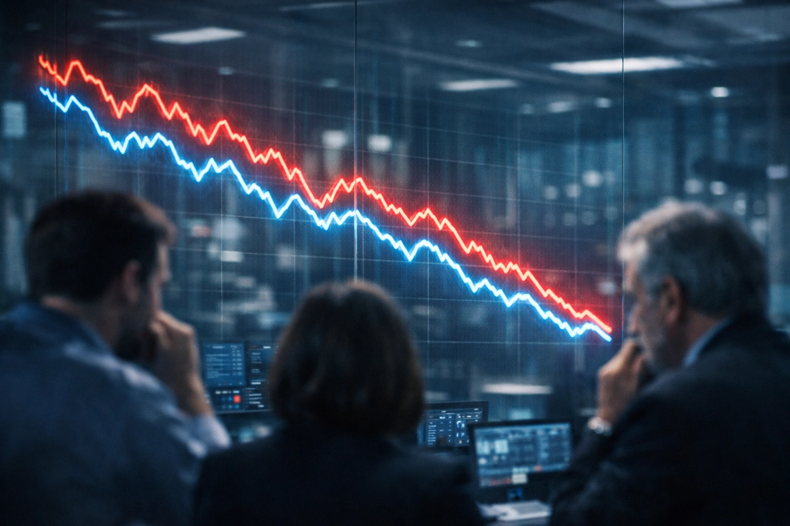 Stock and bond correlation visualization showing synchronized market decline