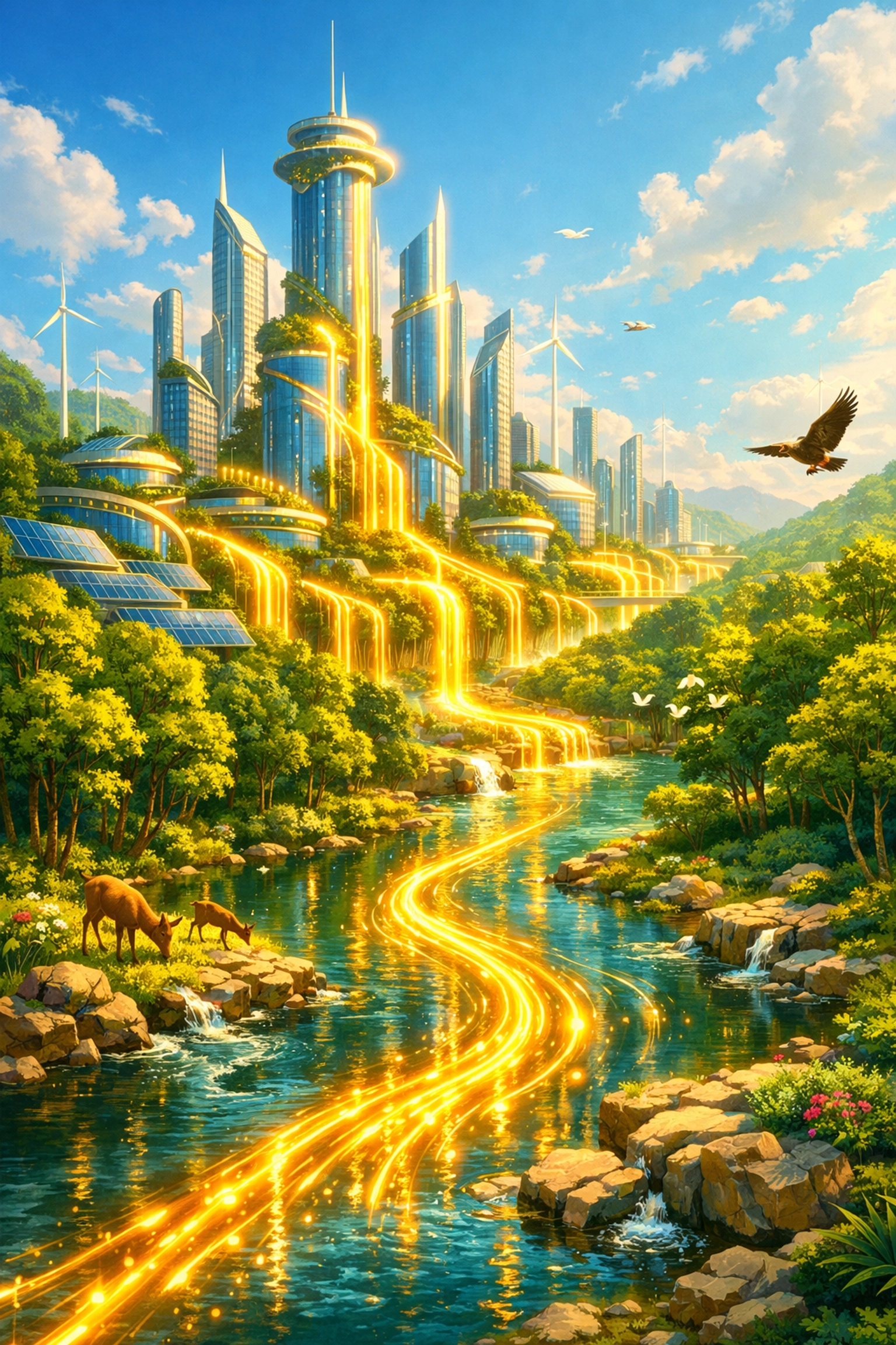 Futuristic city illustrating the social impact tax and sustainable global transactions within the Larecoin.ai ecosystem.