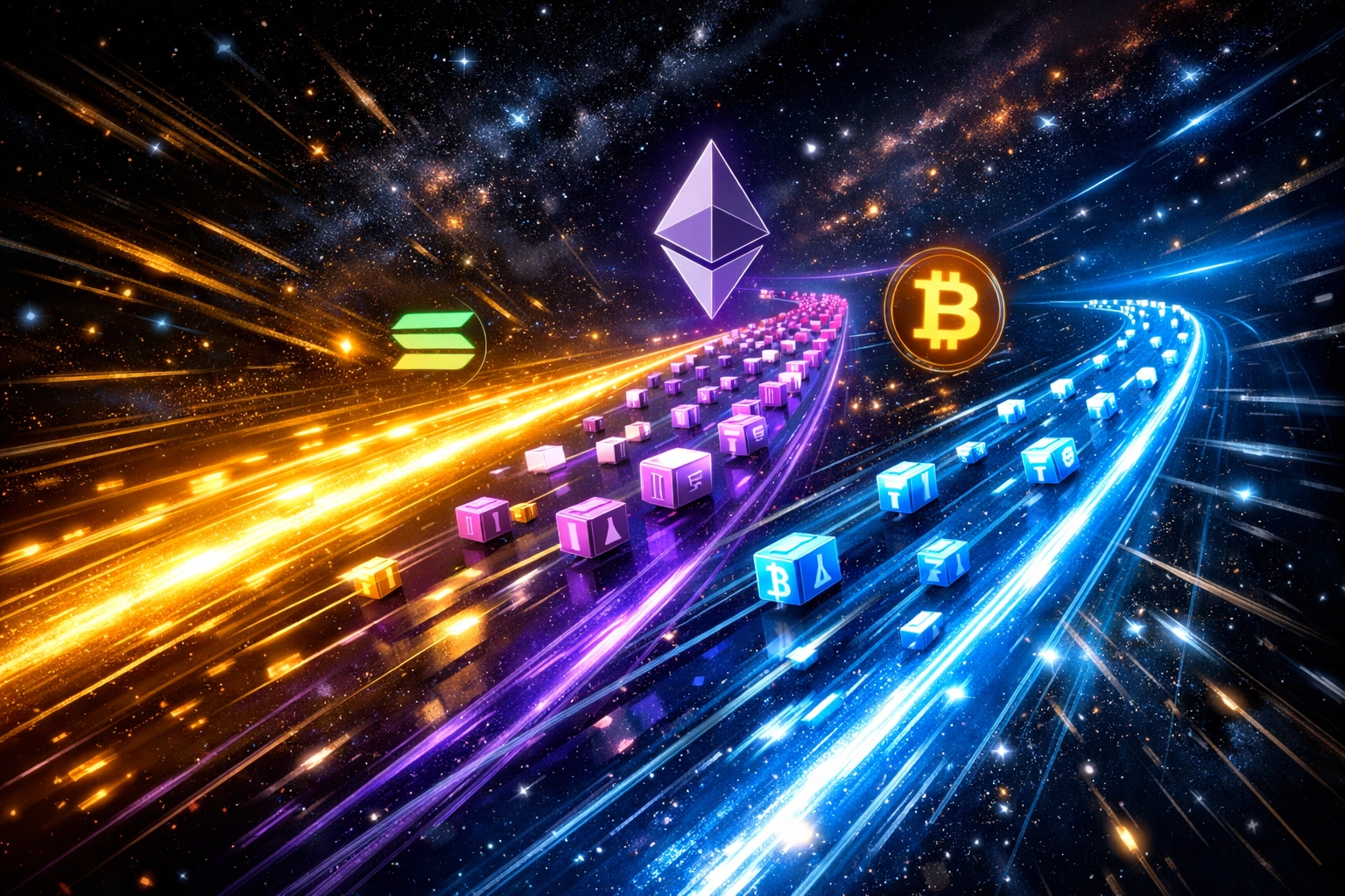 Blockchain networks showing Solana, Ethereum, and Bitcoin transaction speeds for crypto payments