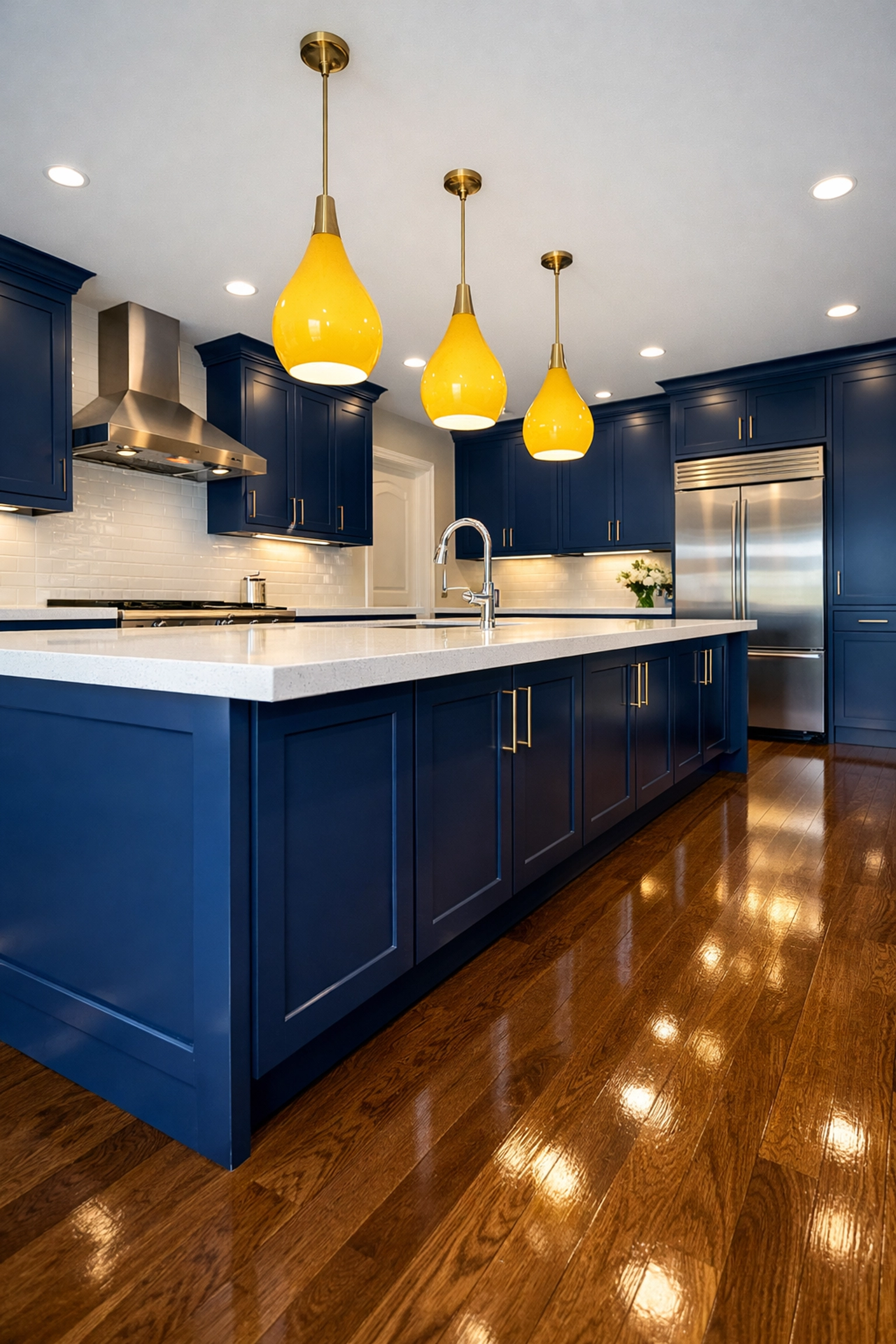 Spotless luxury kitchen in Bedford MA with gleaming countertops after a professional deep cleaning.