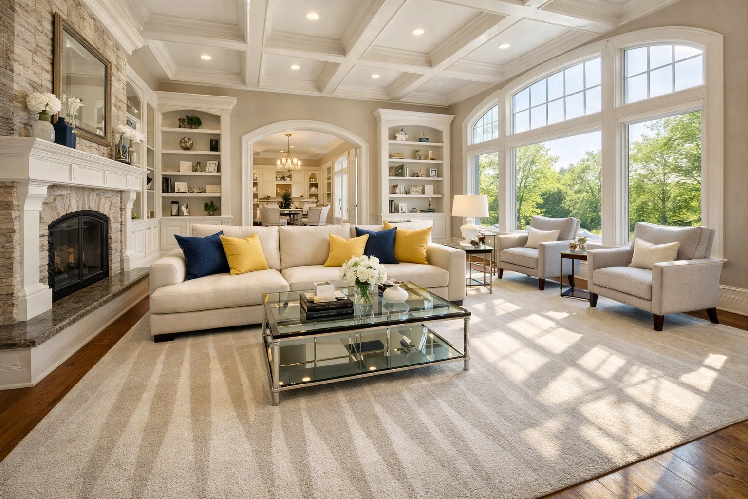 A perfectly clean Westford living room showcasing the results of professional deep cleaning services.