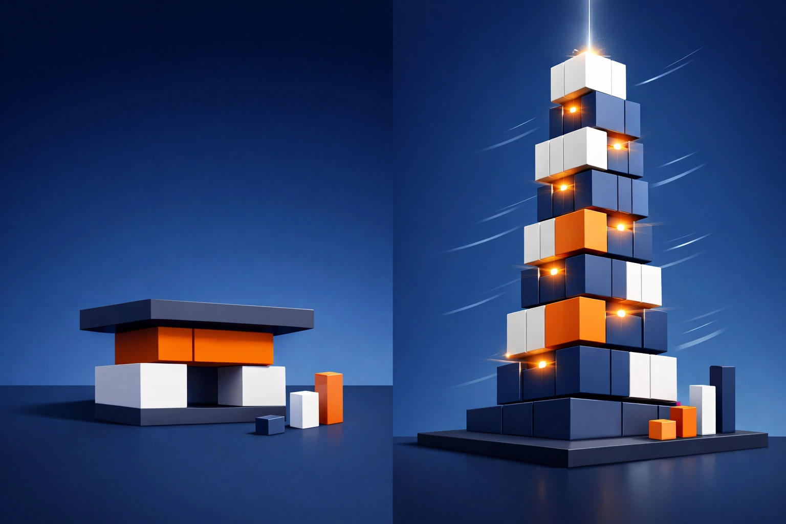 Scalability comparison showing limited off-the-shelf software versus expandable custom web applications