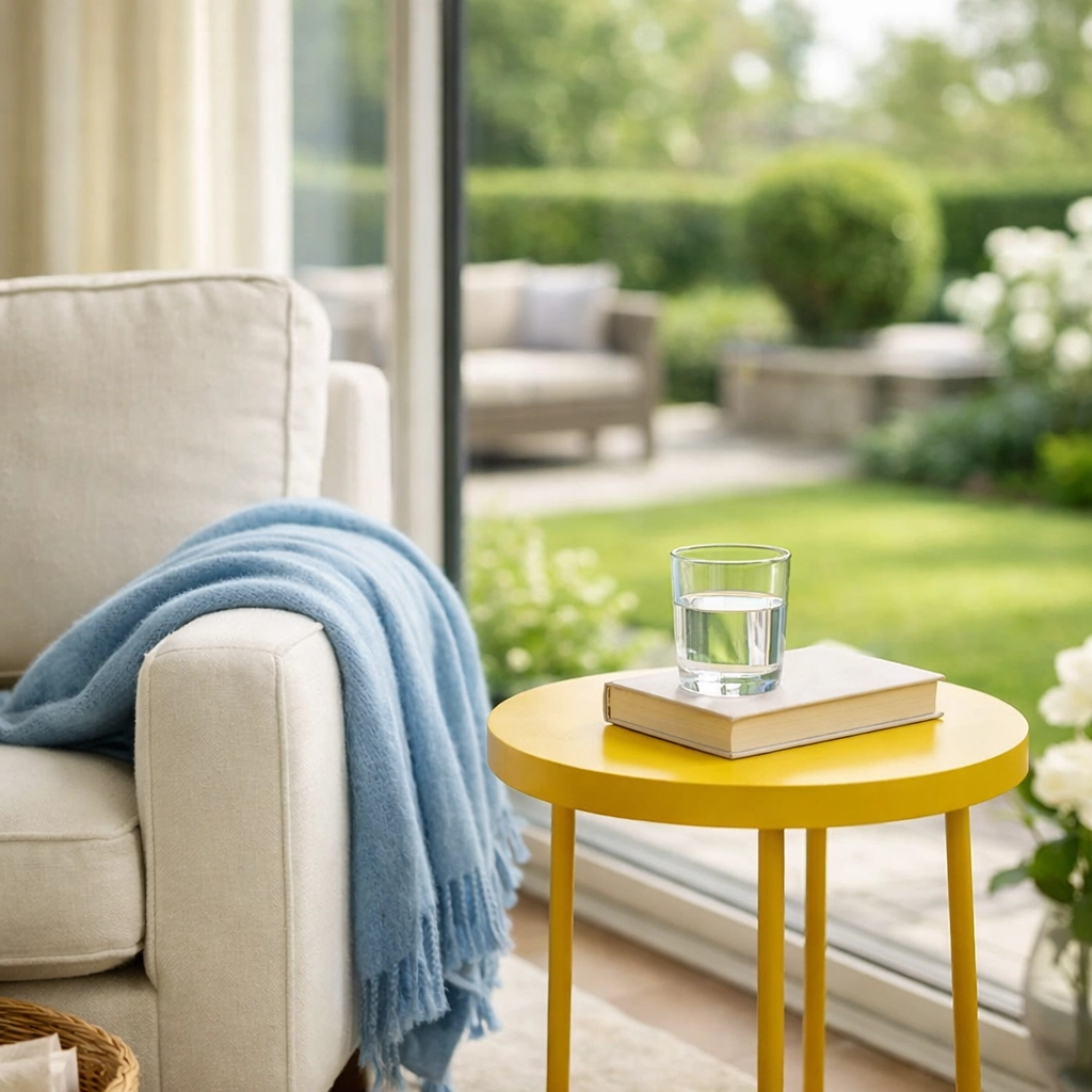Organized reading nook in a Lincoln home maintained by professional weekly house cleaning services.