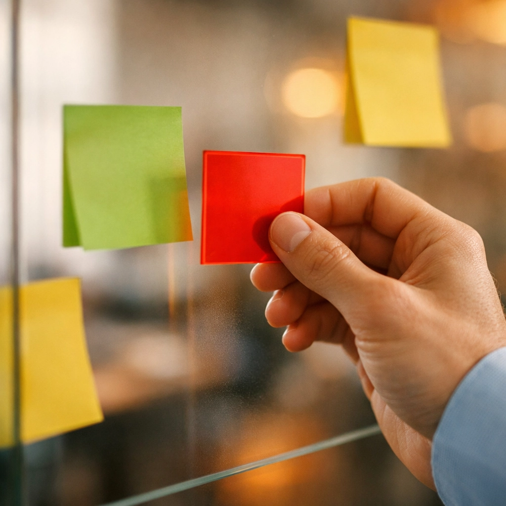 Uso de indicadores visuales en oficina para priorizar tareas y agilizar la toma de decisiones.