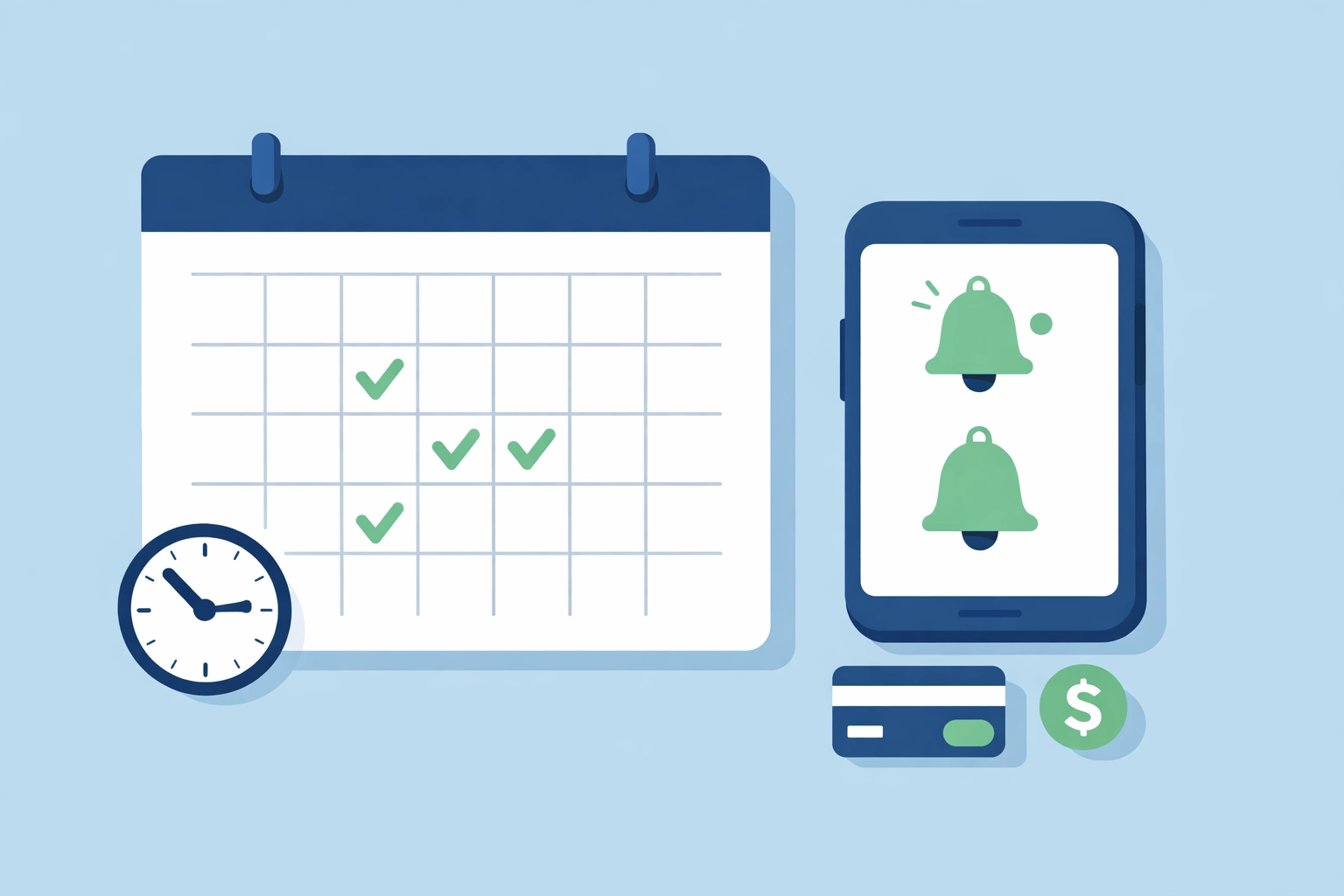 Calendario con recordatorios de pagos a tiempo para construir historial de crédito positivo