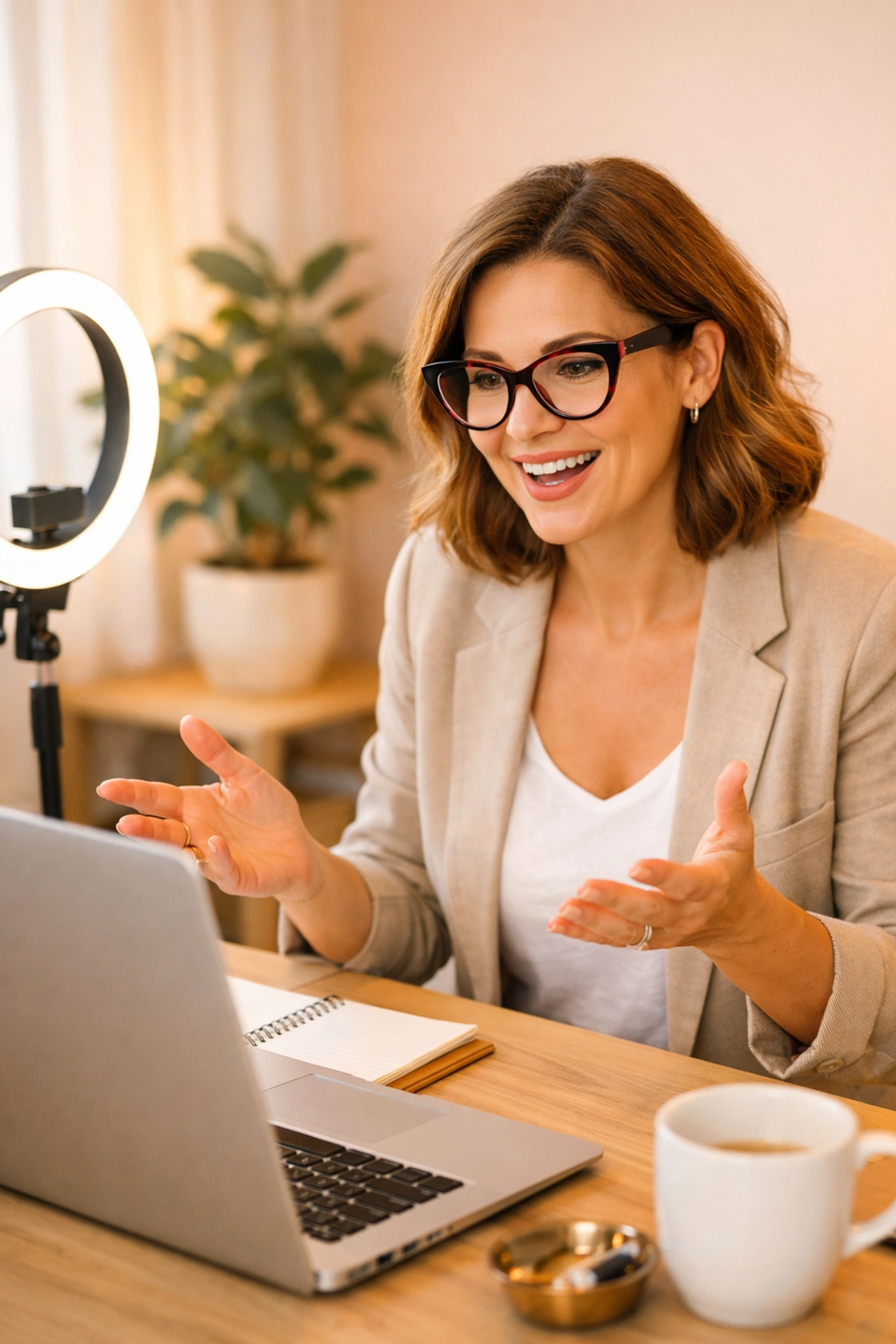 Woman coach conducting virtual coaching session demonstrating expertise and results