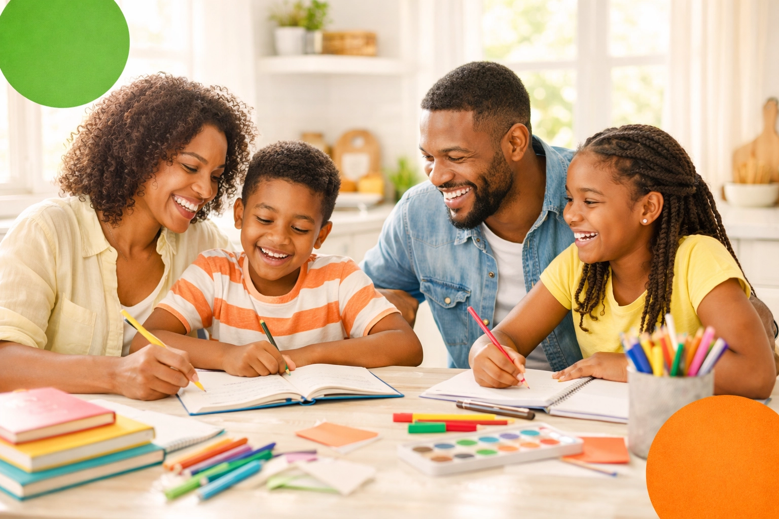 Family working together on life skills activities at home